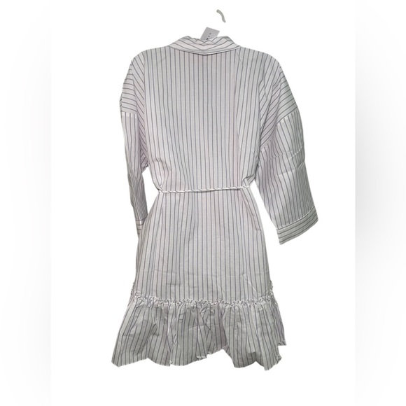 Harshman White & Lavender Stripe Mini Dress S | Cotton Linen Blend NWT - Picture 3 of 6